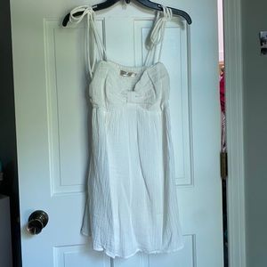mini white beachy dress with tie straps